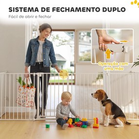 Parque para Cães Dobrável com 8 Painéis Porta com Fecho Duplo Barreira de Segurança para Escada Corredor Branco