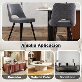 Conjunto de 2 cadeiras de jantar, cozinha estofada com almofada de espuma Pernas metálicas robustas Cinzentas