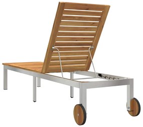 Espreguiçadeira com rodas 207x58x35 cm Madeira sólida de acácia e Aço