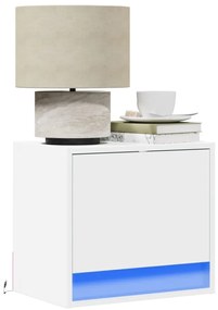 Mesas de cabeceira de parede com luzes LED 2 pcs branco
