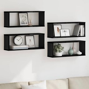 vidaXL Prateleiras parede cúbicas 4 pcs deriv. madeira preto brilhante