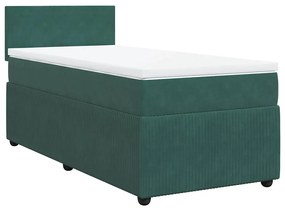 Cama com molas/colchão 90x200 cm veludo verde-escuro