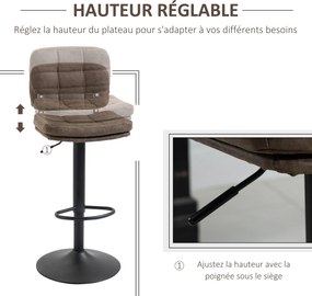 Conjunto de 2 bancos de bar vintage estofados - giratórios, ajustáveis - com apoio para os pés - castanho