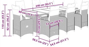 9 pcs conjunto bistrô de jardim c/ almofadões vime PE castanho
