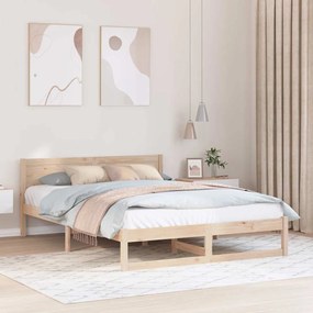 Estrutura de Cama Natural Madeira de Pinho Maciça 140 x 200 cm