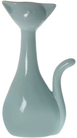 Figura Ceramica Gato Azul Pastel  13,5x9x23,5 Cm