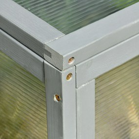 Outsunny Estufa de madeira natural e policarbonato 90x46x28 cm com tampa inclinada para plantas cinza