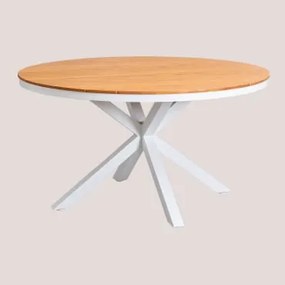 Round Garden Table In Eucalyptus Wood And Aluminum Archer Gardénia Branco & Ø140 Cm - Sklum