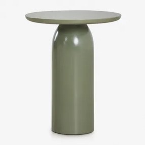Mesa Auxiliar Redonda Ø45 Cm Em Cimento Layana Verde Azeitona Profundo E Brilhante - Sklum
