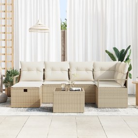 Conjunto de Sofás de Jardim de 7 Peças com Almofadas Bege Polyrattan,