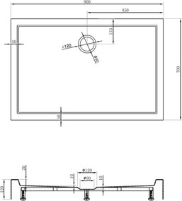 Mexen Flow+ base de duche retangular 90 x 70 cm, branco brilhante - 46R107090H