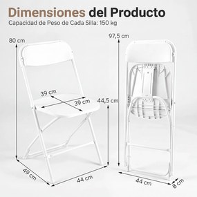 Conjunto de 4 Cadeiras de Sala de Jantar Dobráveis (MESA NÃO INCLUIDA), 44 x 49 x 80 cm, Encosto Inclinado, Branco