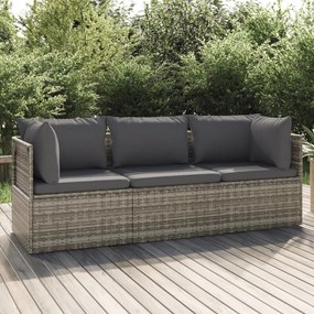vidaXL 3 pcs conjunto lounge de jardim c/ almofadões vime PE cinzento