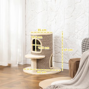 Arranhador em forma de barril com 2 níveis e plataforma, ideal para os gatos afiarem as unhas e brincarem, 60 x 60 x 61 cm, bege