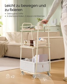 Carrinho cozinha com cesto de tecido 43 x 30 x 81 cm bege natural-branco creme