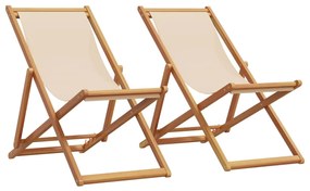 vidaXL Cadeiras de praia dobráveis 2 pcs tecido e madeira maciça bege