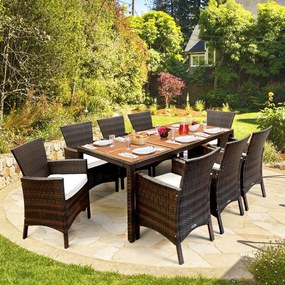 Conjunto de jardim em polyrattan Rom 9 peças madeira de acácia castanho