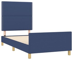 Estrutura de cama c/ cabeceira tecido azul 90x190 cm