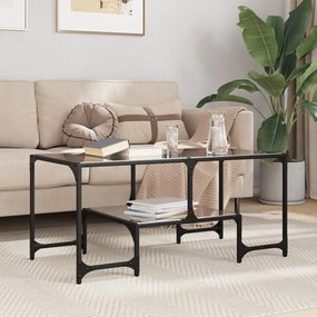 Mesa de centro com topo em vidro preto 98,5x50x45 cm aço
