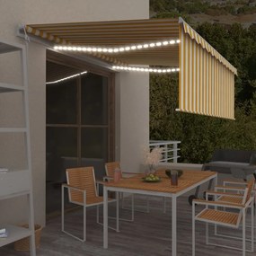 vidaXL Toldo autom. c/ estore/LED/sensor vento 4,5x3 m amarelo/branco