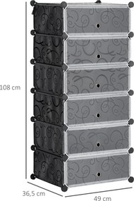 Móvel modular 49 x 36,5 x 108 cm para arrumação de sapatos com 6 cubos retangulares empilháveis - preto