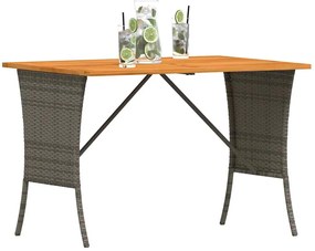 Mesa de jardim com tampo em acácia 105x75x72 cm vime PE cinza