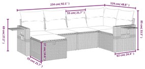 6 pcs conjunto sofás de jardim com almofadões vime cinzento
