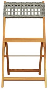 3 pcs conjunto de bistrô vime PE e madeira maciça cinzento