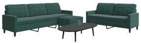 3 pcs conjunto de sofás com almofadões veludo verde-escuro