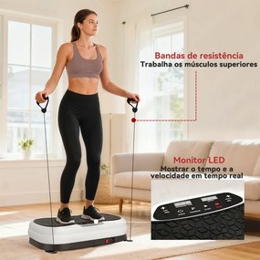 Plataforma Vibratória 50 Velocidades 3 Programas com Ecrã LED com Controlo Remoto Bandas Elásticas 52x34x14 cm Preto e Branco