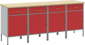 vidaXL Armário de Trabalho 4 pcs Vermelho e Cinza 200 x 55 x 85 cm