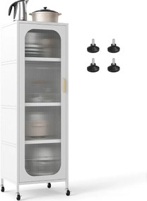 Armário Cozinha metálico 45 x 40 x 141 cm de 5 níveis Despensa de cozinha alta e estreita com prateleiras ajustáveis e porta semitransparente branco