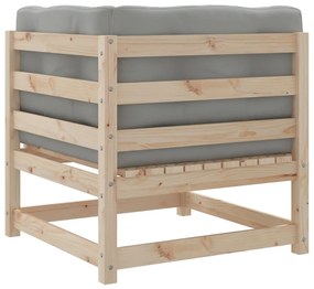 3 pcs conjunto sofás de jardim c/ almofadões pinho maciço