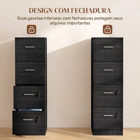 Bloco gavetas escritorio com 4 Gavetas Fechaduras e Barras Ajustáveis para Arquivo A4 e Letter 40x42x130,8 cm Preto
