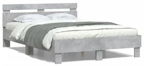 vidaXL Estrutura cama cabeceira e luzes LED 120x200cm cinzento cimento