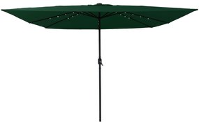 Parasol Quadrado para Jardim com Luzes LED 295x245 cm Verde