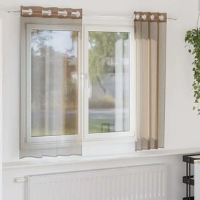 vidaXL Cortinas de voile com ilhós 2 pcs castanho-claro