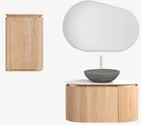 Conjunto De Móvel De Casa De Banho Suspenso 90x50 Cm Em Madeira Carsone Madeira Natural & Madeira Natural & Cimento Cinzento Redondo Ø40 Cm - Sklum