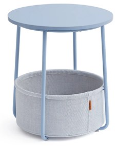 Mesa lateral VASAGLE, mesa lateral redonda com cesto de tecido, espaçosa, para sala de estar e quarto, mesa de cabeceira, estilo moderno, azul-claro e azul pastel LET223Q62