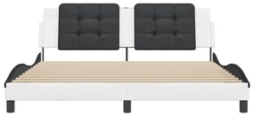 Estrutura de cama c/ cabeceira couro artificial branco e preto