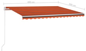 Toldo retrátil automático com postes 4x3 m laranja e castanho