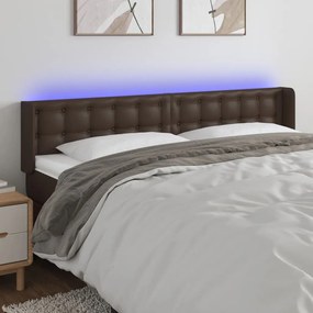 vidaXL Cabeceira cama c/ LED 183x16x78/88 cm couro artificial castanho