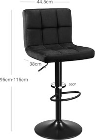 Conjunto 2 Bancos de bar 38 x 44,5 x (95-115) cm em veludo pretos
