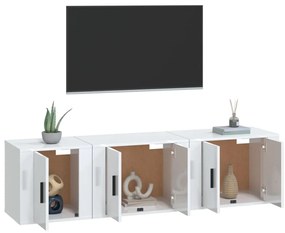 3 pcs conjunto móveis de TV madeira processada branco brilhante