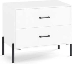Mesa de cabeceira larga 71 x 40 x 61 cm moderna em madeira com pés e puxadores em metal com arrumação Branca