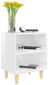 Mesas cabeceira pernas madeira 2pcs 40x30x50cm branco brilhante