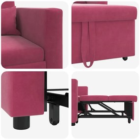Sofá-Cama Único Conversível 3 em 1 Vinho Vermelho Veludo