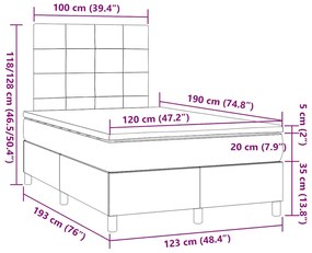 Cama box spring colchão/LED 120x190cm tecido cinza-acastanhado