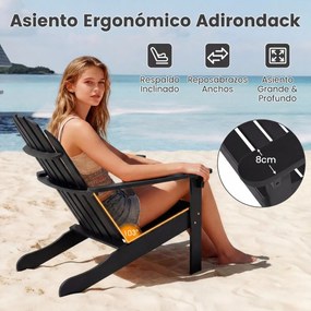 Cadeira Adirondack 93 x 66 x 86 cm em madeira de acácia (MESA NÃO INCLUIDA) com assento inclinado e encosto alto ergonómico, com ripas, para alpendre,