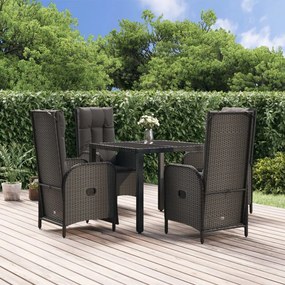 vidaXL 5 pcs conjunto de jantar p/ jardim c/ almofadões vime PE preto